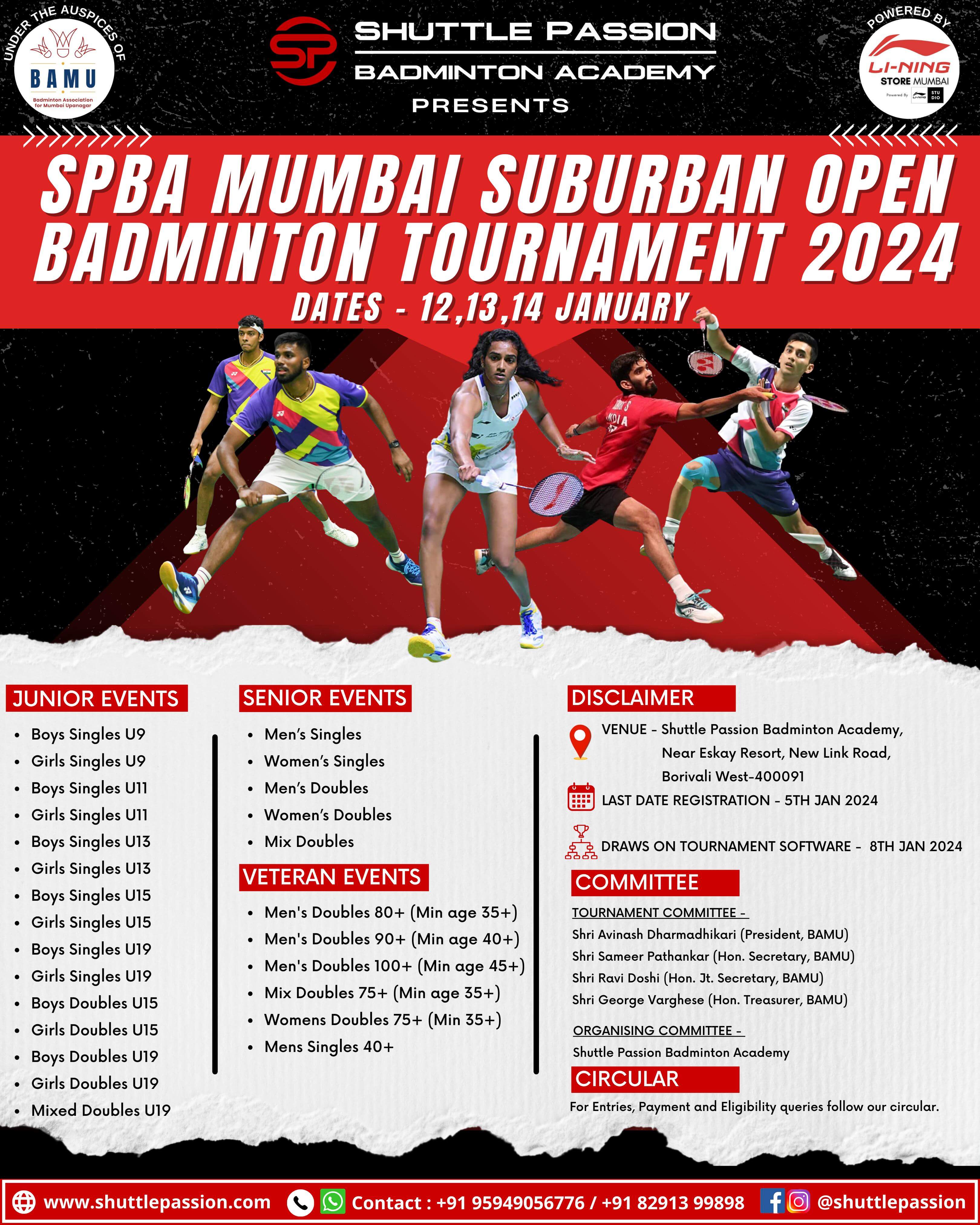 SPBA Mumbai Suburban Open Badminton Tournament 2024 Hudle